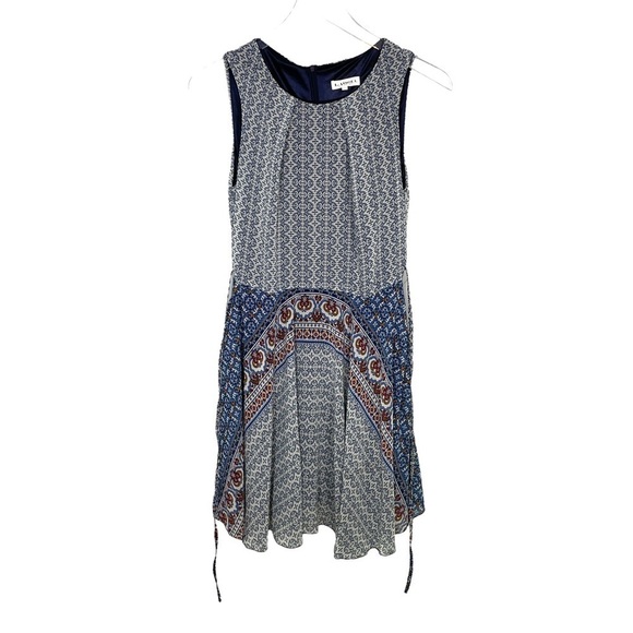 LA Soul Sleeveless Print Lined Dress w/Pockets Waist Tie Blue/Ivory/Red Size S - Picture 5 of 15